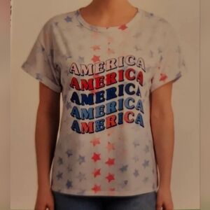 Red White and Blue Feeling Festive America Short Sleeve White T Shirt Large XL